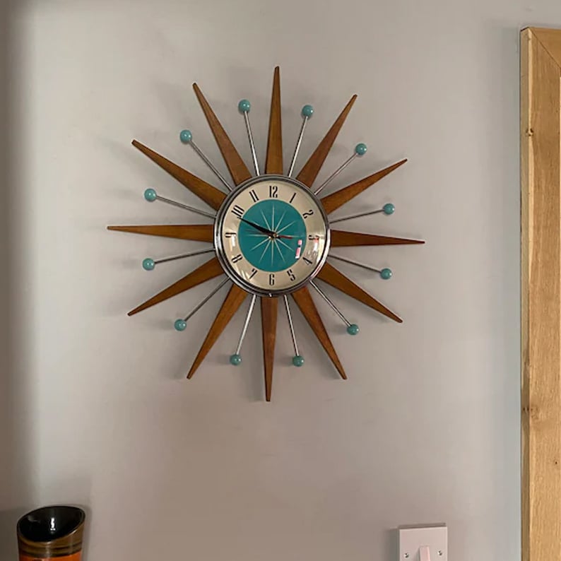 Håndlavet vægur 40x40 cm i retrostil til stuen, lydløst værk, strålende design, dekorativt, batteridrevet, moderne