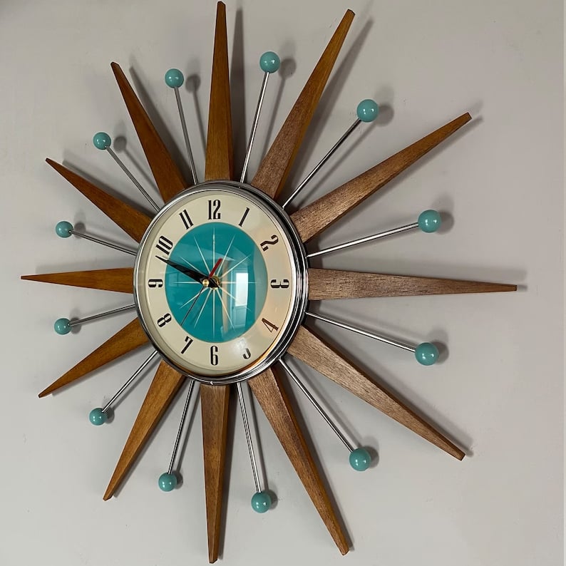 Håndlavet vægur 40x40 cm i retrostil til stuen, lydløst værk, strålende design, dekorativt, batteridrevet, moderne