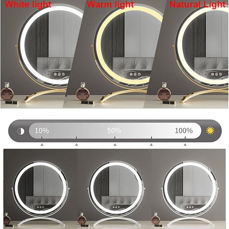 Makeupspejl med LED-lys, genopladeligt, 40 cm, 360° drejeligt, dæmpbart, 3 lysindstillinger