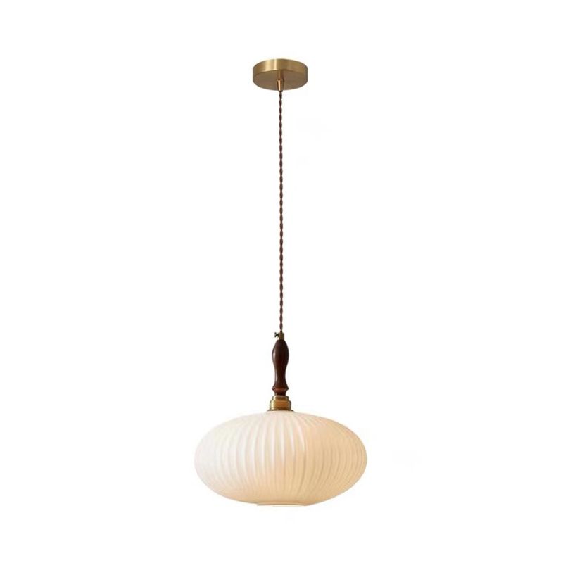 Pendel i opalglas, kuppelform, valnøddetræ, 25 cm, moderne klassisk design til spisestue, køkken, stue og café