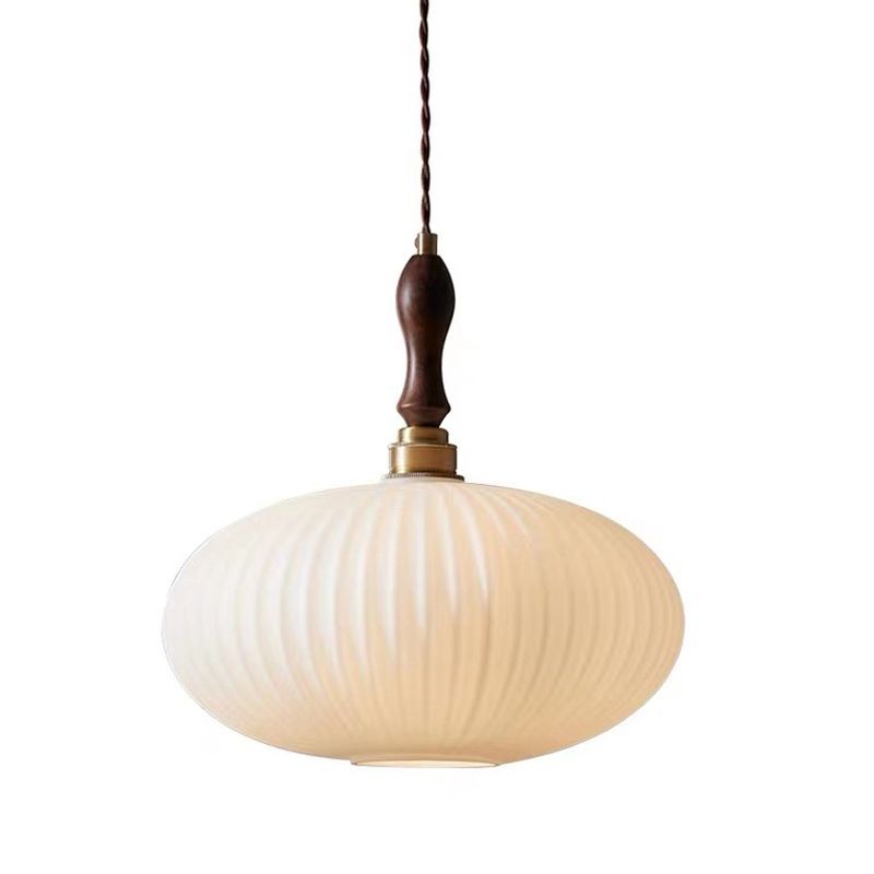 Pendel i opalglas, kuppelform, valnøddetræ, 25 cm, moderne klassisk design til spisestue, køkken, stue og café