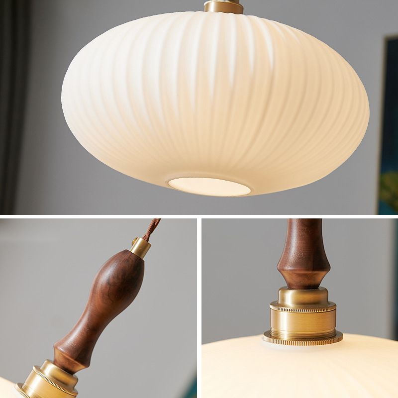 Pendel i opalglas, kuppelform, valnøddetræ, 25 cm, moderne klassisk design til spisestue, køkken, stue og café