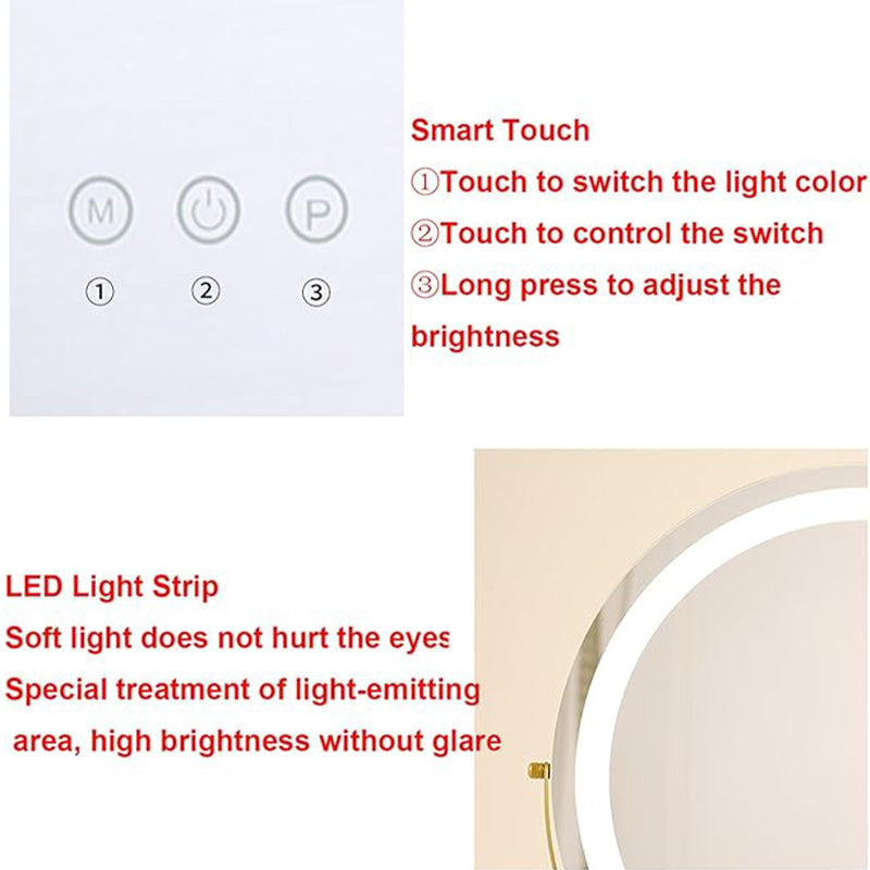 Makeupspejl med LED-lys, genopladeligt, 40 cm, 360° drejeligt, dæmpbart, 3 lysindstillinger
