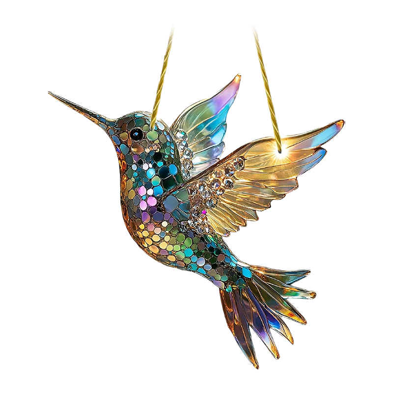 Dekorativ solfanger med kolibri, 20x20 cm, i farvet akryl