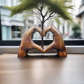 Hjerteformet træskulptur