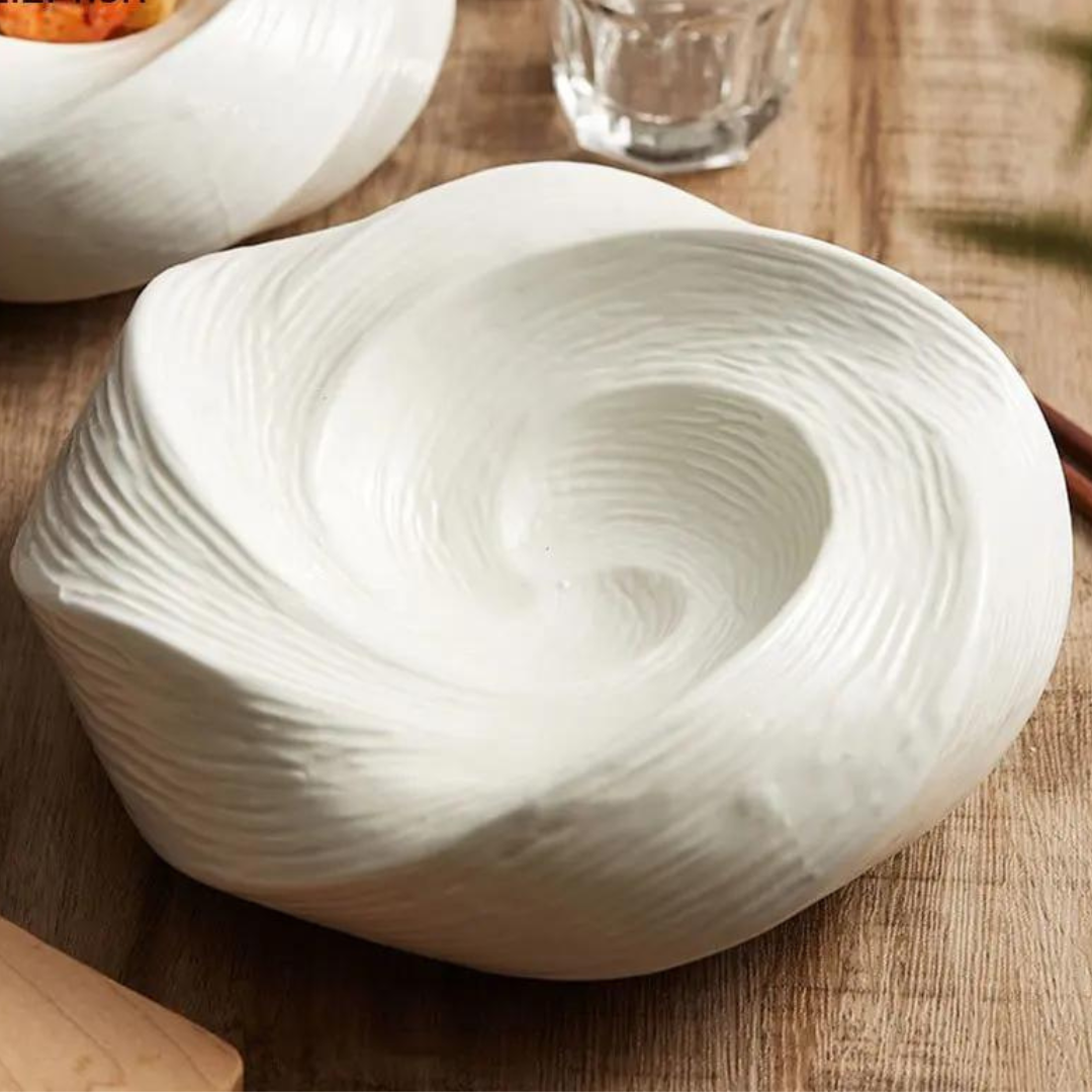 Bol à pâtes en céramique de 20 cm, motif en spirale, ivoire, lavable au lave-vaisselle | Hjemvia