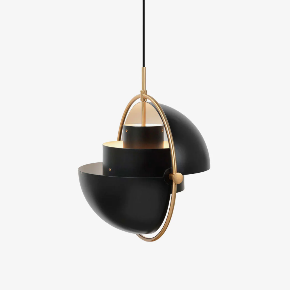 Pendel i metal og stål, E27, sort og messing, til spisebord og stue, skandinavisk design med drejelig skærm, moderne