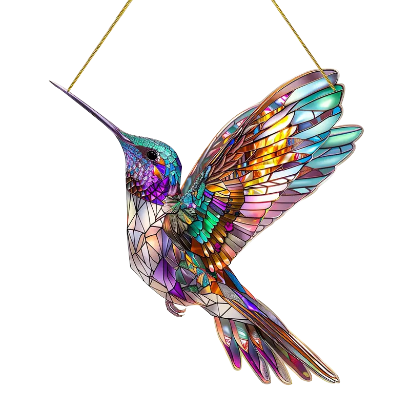 Dekorativ solfanger med kolibri, 20x20 cm, i farvet akryl