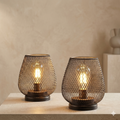 Trådløs genopladelig bordlampe i metalnet, varm hvid LED