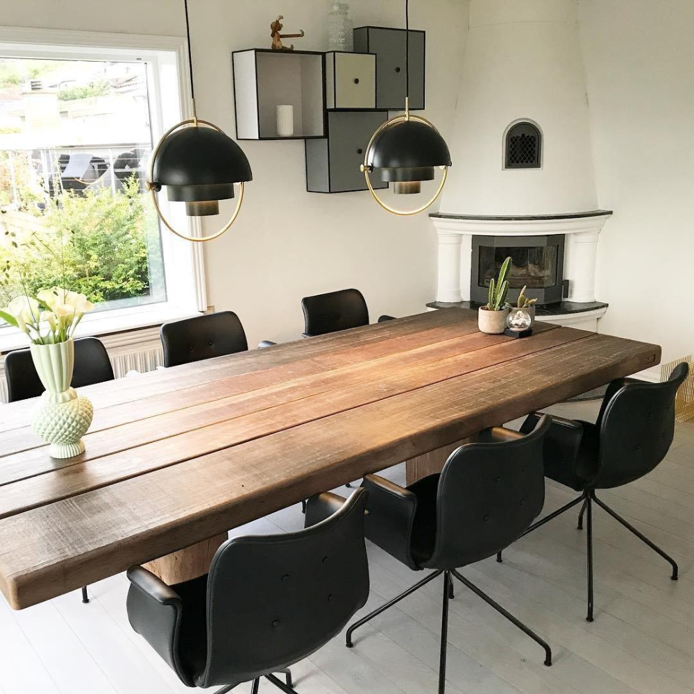 Pendel i metal og stål, E27, sort og messing, til spisebord og stue, skandinavisk design med drejelig skærm, moderne