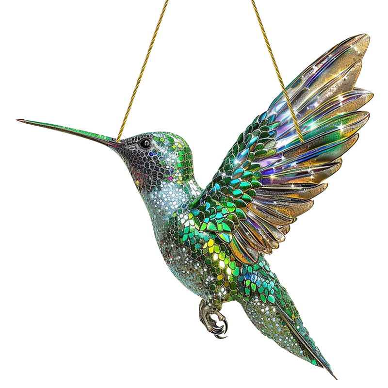 Dekorativ solfanger med kolibri, 20x20 cm, i farvet akryl