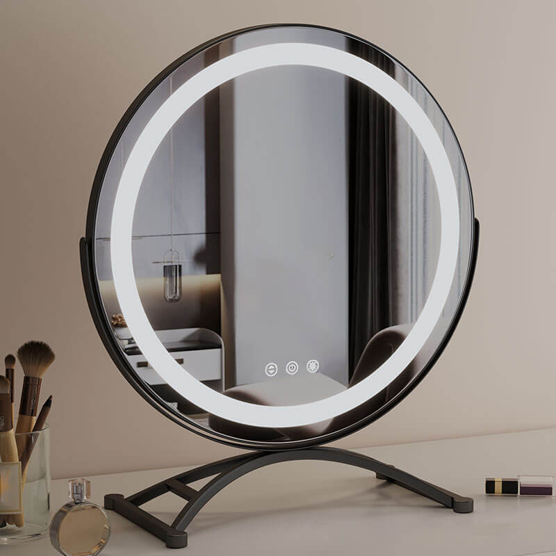 Makeupspejl med LED-lys, genopladeligt, 40 cm, 360° drejeligt, dæmpbart, 3 lysindstillinger