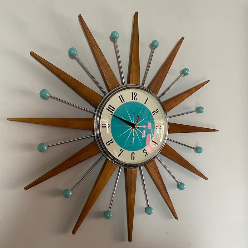 Håndlavet vægur 40x40 cm i retrostil til stuen, lydløst værk, strålende design, dekorativt, batteridrevet, moderne