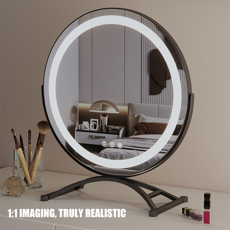 Makeupspejl med LED-lys, genopladeligt, 40 cm, 360° drejeligt, dæmpbart, 3 lysindstillinger