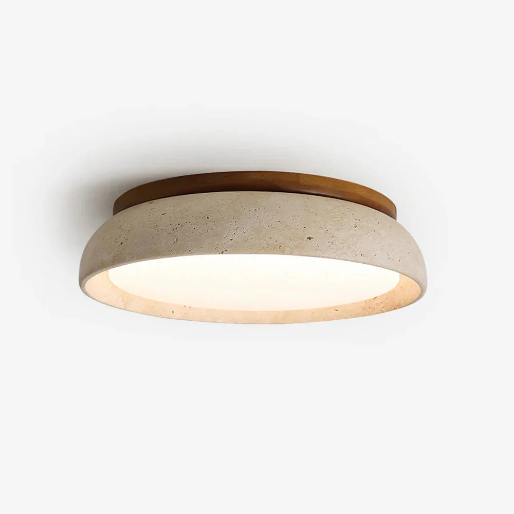 Loftlampe til soveværelset med varmt lys, beige travertin, ∅30 og ∅43 cm, blødt diffust lys, natursten