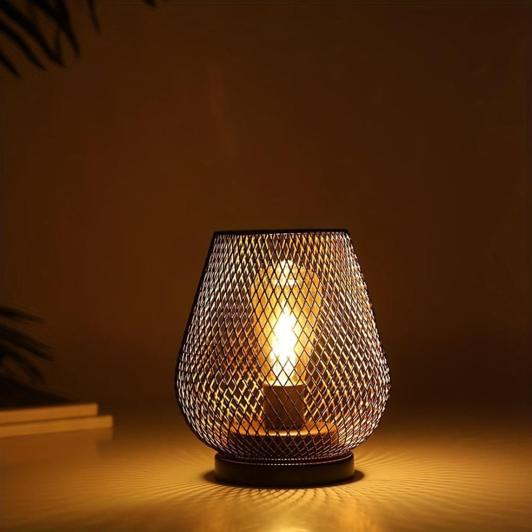 Trådløs genopladelig bordlampe i metalnet, varm hvid LED