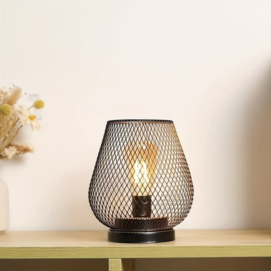 Trådløs genopladelig bordlampe i metalnet, varm hvid LED