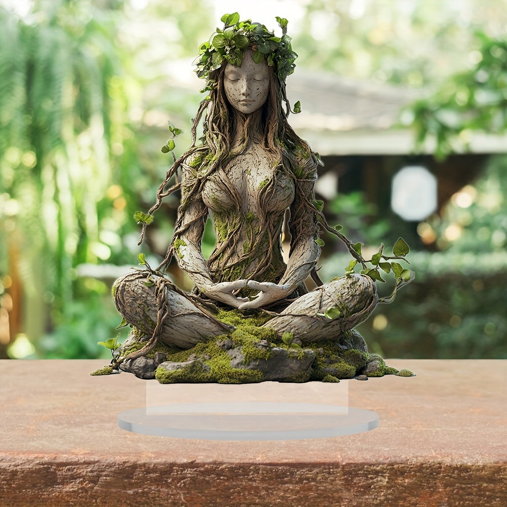 Spirituel gudindeskulptur i akryl, bohemestil, siddende transparent kvindefigur 20 cm, til stue, kontor og meditation
