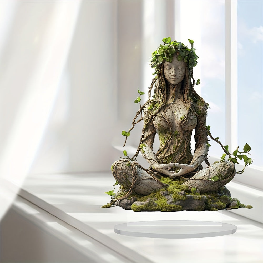 Spirituel gudindeskulptur i akryl, bohemestil, siddende transparent kvindefigur 20 cm, til stue, kontor og meditation