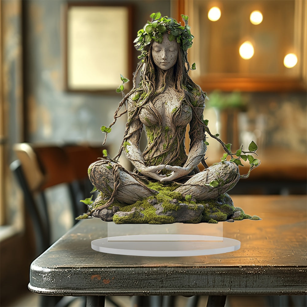 Spirituel gudindeskulptur i akryl, bohemestil, siddende transparent kvindefigur 20 cm, til stue, kontor og meditation