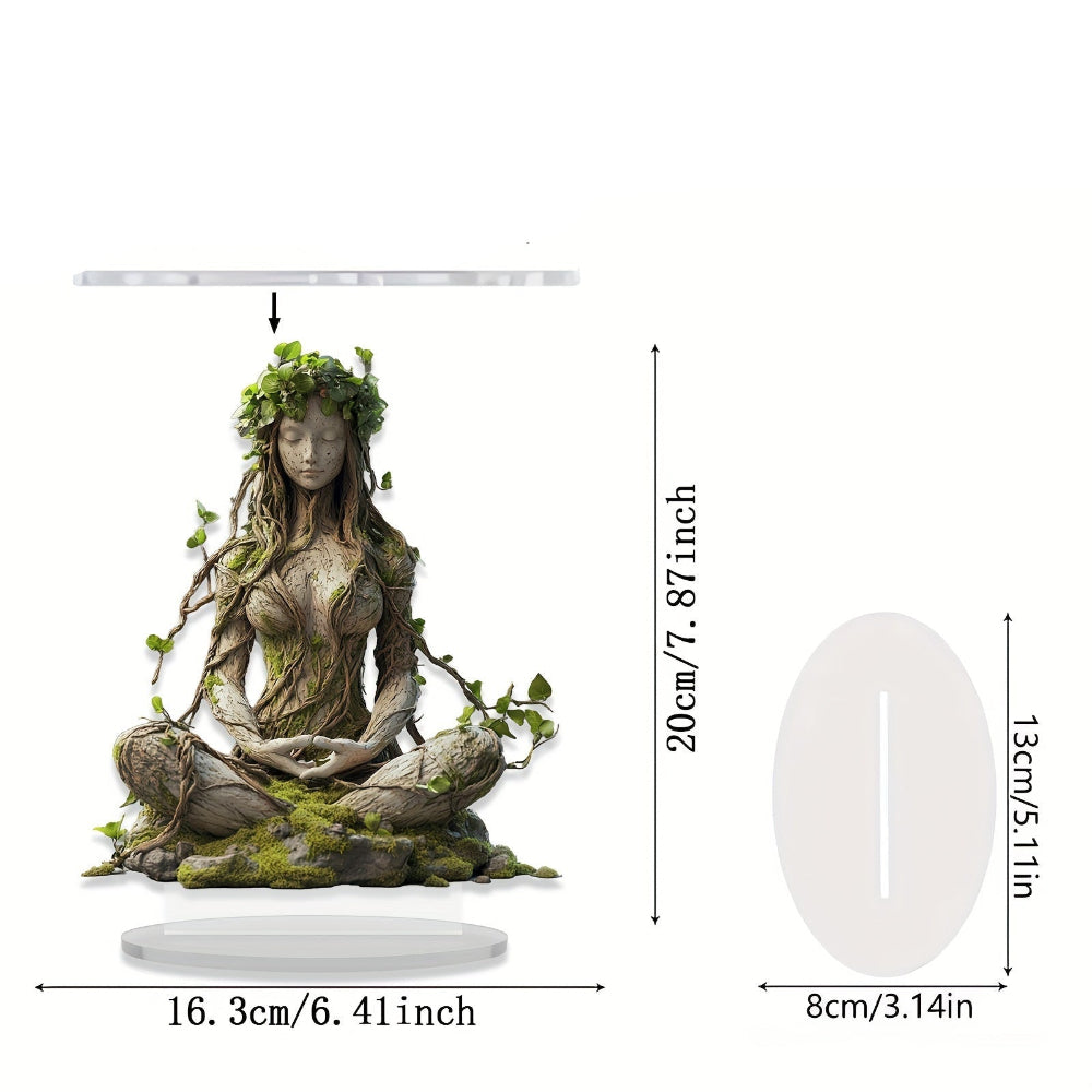 Spirituel gudindeskulptur i akryl, bohemestil, siddende transparent kvindefigur 20 cm, til stue, kontor og meditation