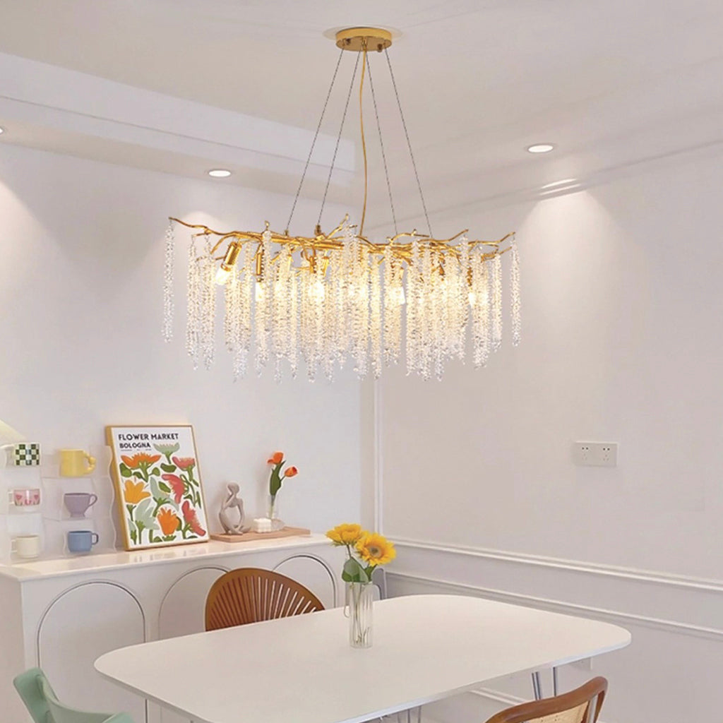 Krystallysekrone med pilegrene, guld