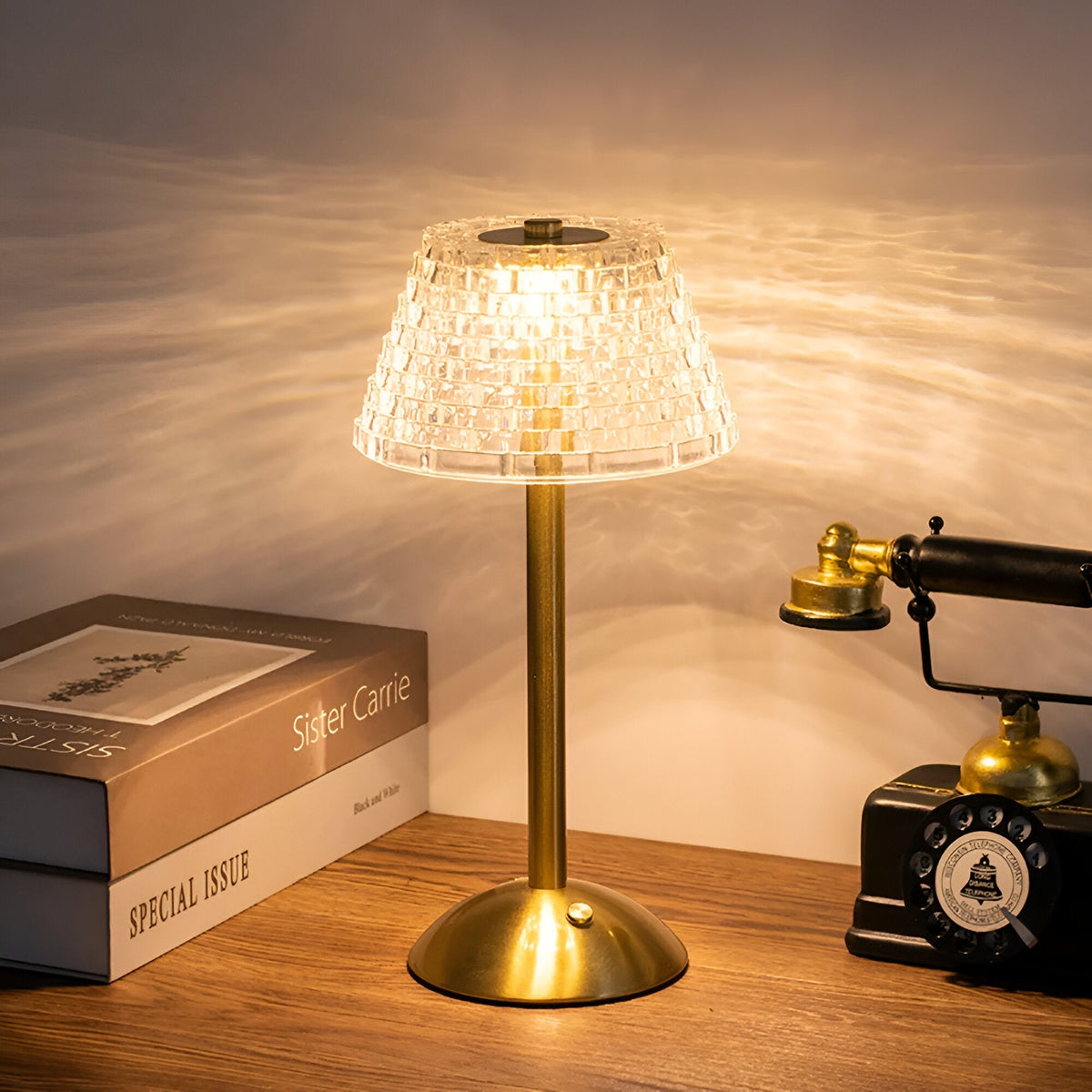 Trådløs bordlampe til spisebordet, 30 cm høj, i glas, touchbetjening, 3 lysfarver, 3600 mAh, USB-C