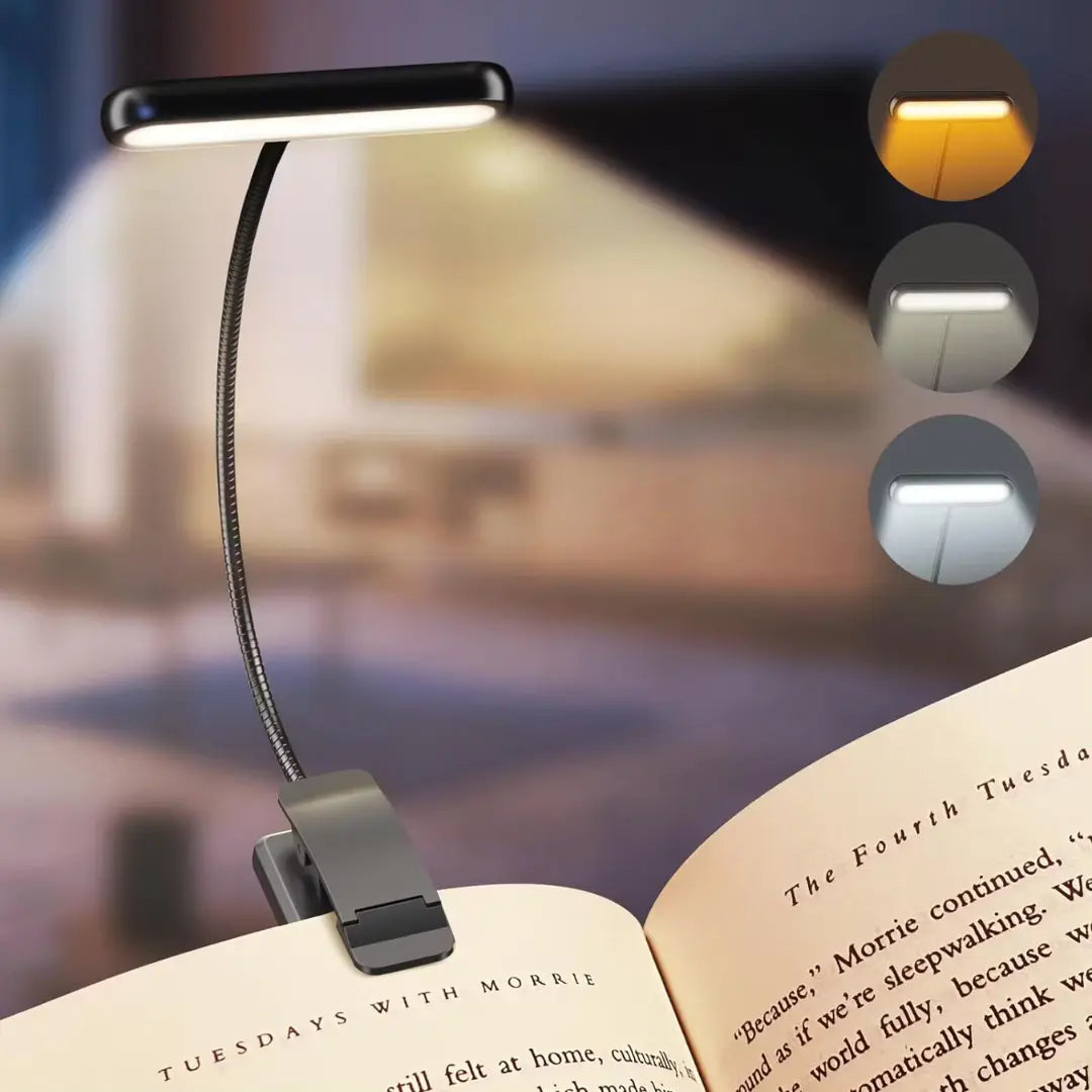 Fleksibel LED-klemlampe med justerbar lysstyrke og farvetemperatur