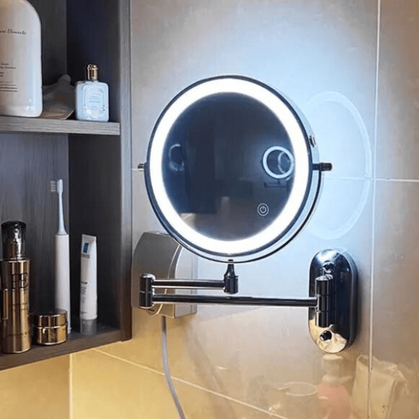 Genopladeligt LED-forstørrelsesspejl, dæmpbart, til makeup og badeværelse