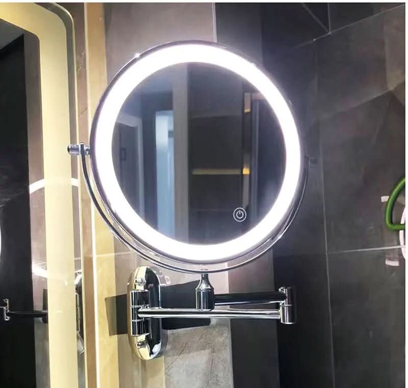 Genopladeligt LED-forstørrelsesspejl, dæmpbart, til makeup og badeværelse