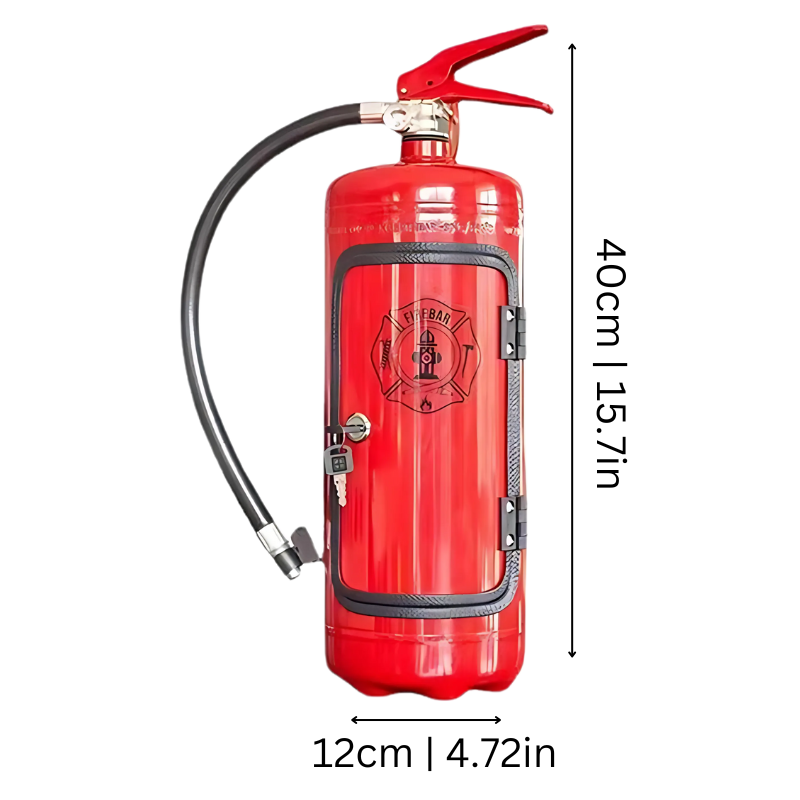 Drinksskab i brandslukker med flaskeholder og glasholder, håndlavet minibar, industrielt tilbehør til hjemmet