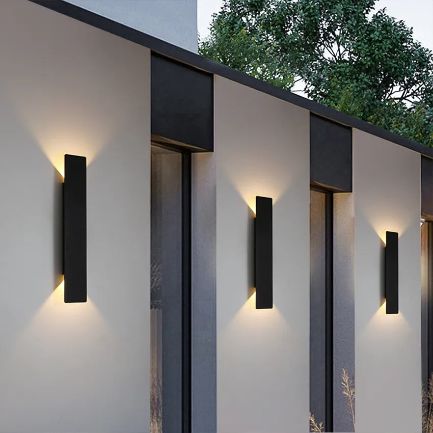 Udelampe til hoveddøren, IP65, aluminium, LED op- og nedlys, varm hvid, sort, fra 9,7 til 61 cm, til facade og indgang