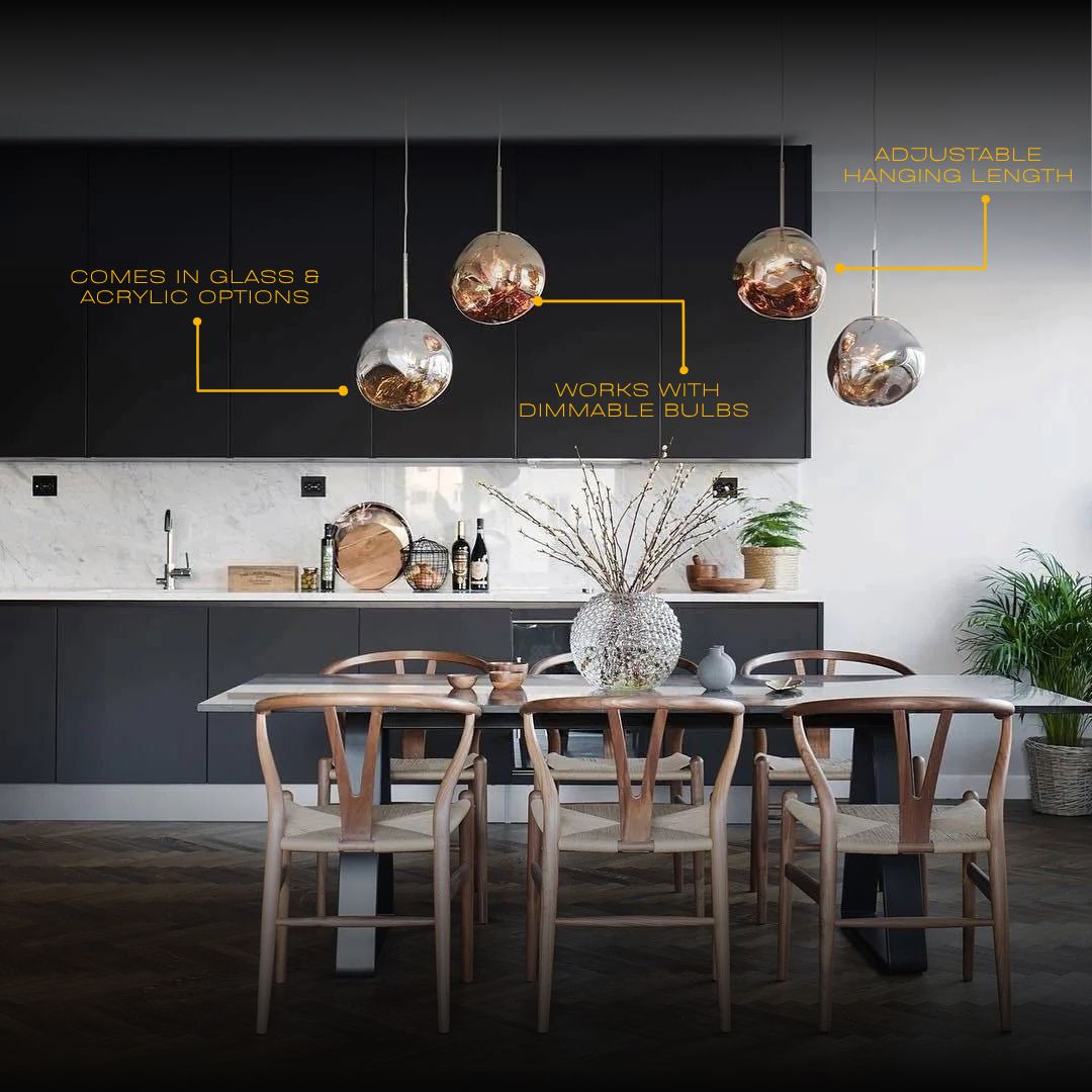Moderne Lava-pendel med kugle i glas eller PVC og justerbar ophængshøjde