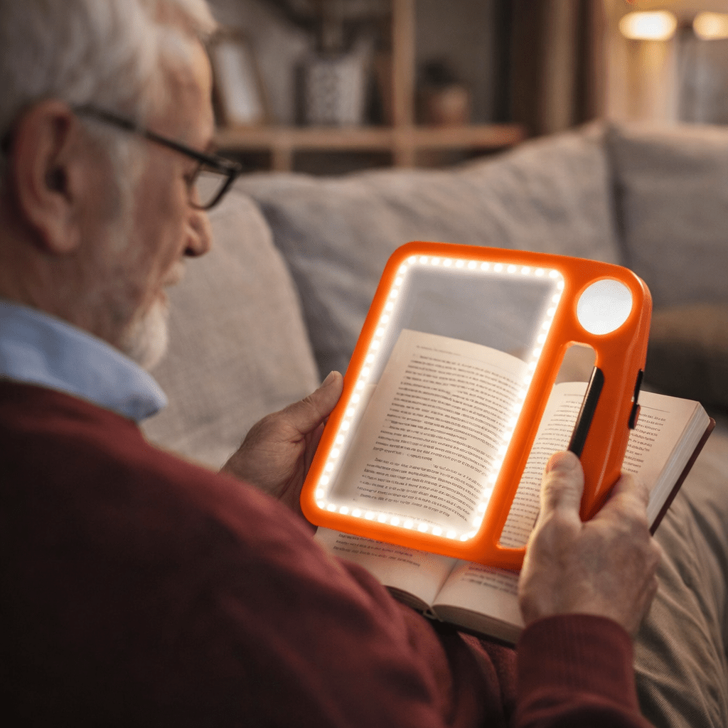 Genopladelig læselup med LED-lys, 5× og 10× forstørrelse, 48 LED, USB – til seniorer og læsning
