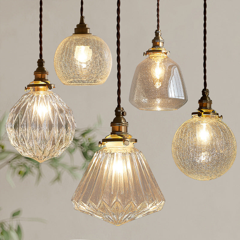 Pendel i transparent krystalglas, skandinavisk retro, E27, 15 cm, LED, til spisestue og stue, minimalistisk