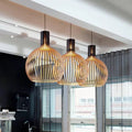 Pendel i træ med åbent design, E27, naturlig, til stue og spisebord, trælampe med organisk lysspil, skandinavisk hjem