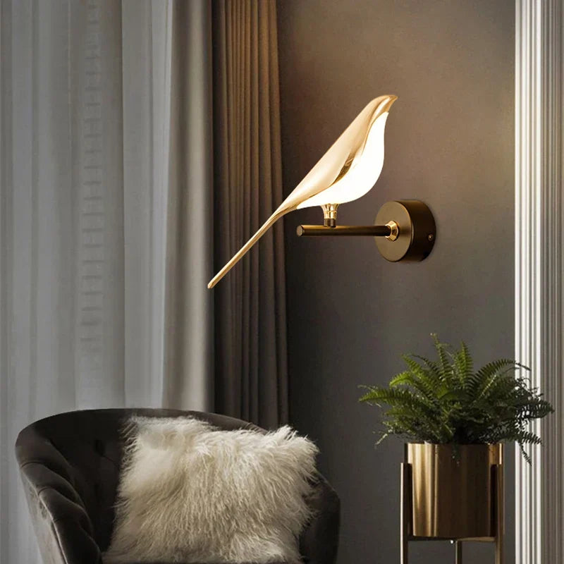 Designvæglampe med LED formet som en fugl