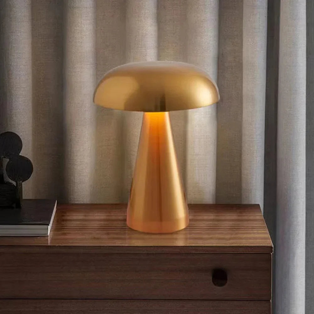 Svampelampe i metal med LED og touchbetjening, trådløs og genopladelig, bordlampe og natlampe, 21 cm