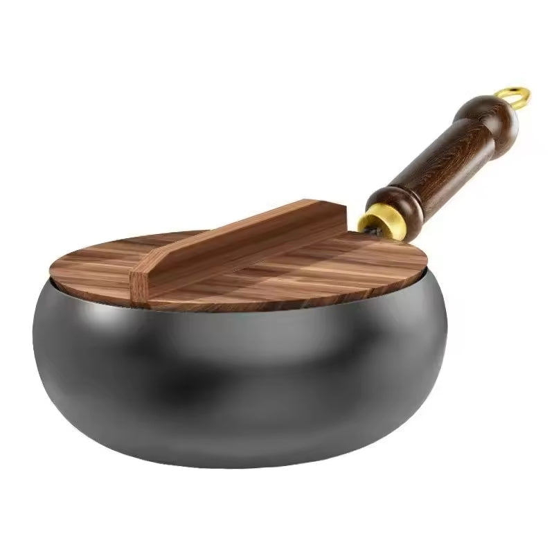 Wok i støbejern med låg, sort, ovnfast, 24 cm