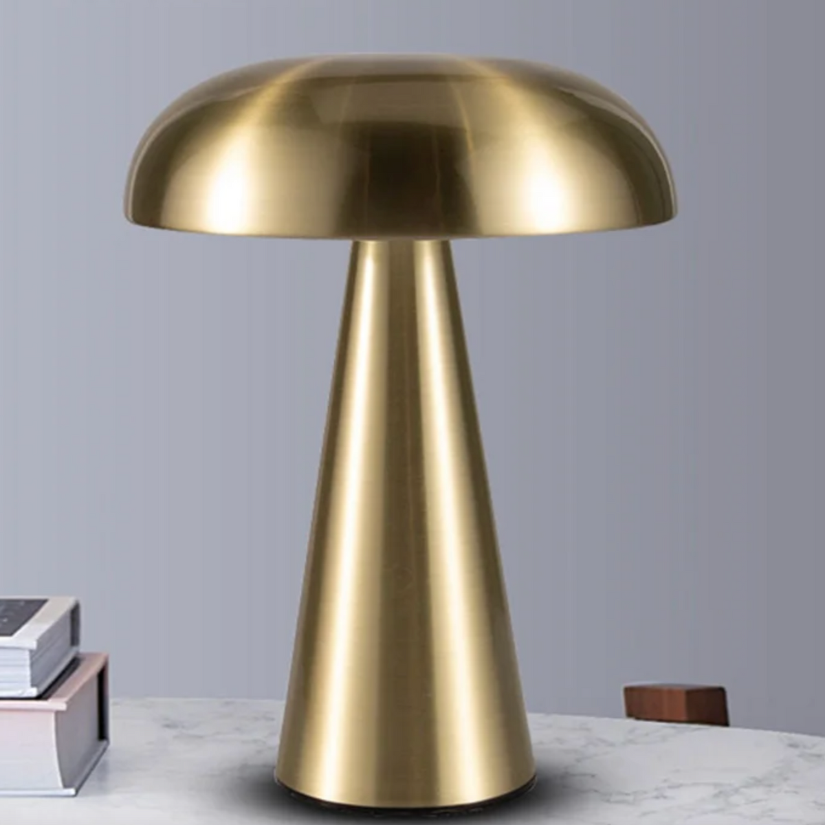 Svampelampe i metal med LED og touchbetjening, trådløs og genopladelig, bordlampe og natlampe, 21 cm