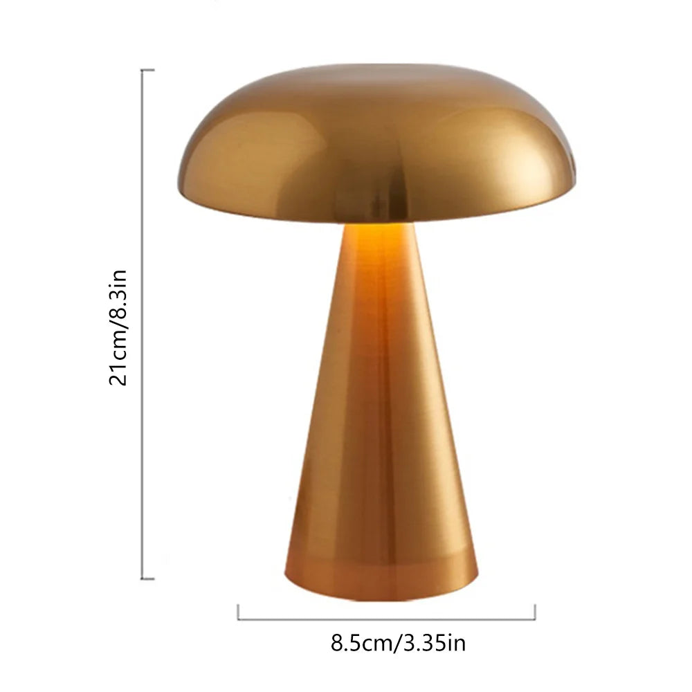 Svampelampe i metal med LED og touchbetjening, trådløs og genopladelig, bordlampe og natlampe, 21 cm