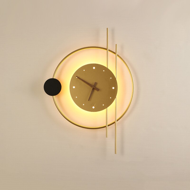 Vægur med lys, stort, 57x41,5 cm, guld eller sort, moderne design