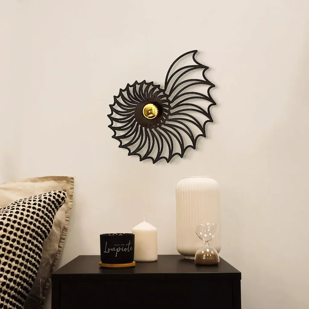 Rund væglampe 50 cm, guld, håndlavet keramik, LED, trykknap, 150 cm ledning
