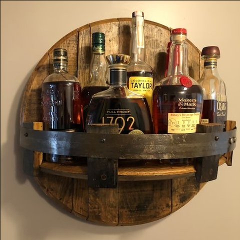 Væghylde i whiskyfad, genbrugt eg, 30x30x16 cm, rustik industriel stil, vægdekoration og opbevaring