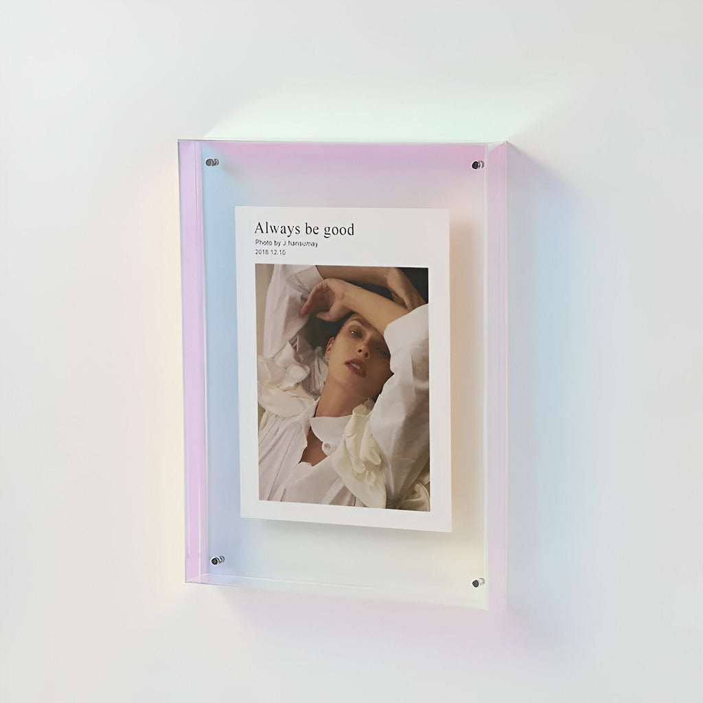 Transparent fotoramme i akryl, moderne vægramme med blå kant, vægdekoration, minimalistisk billedramme, plakatholder