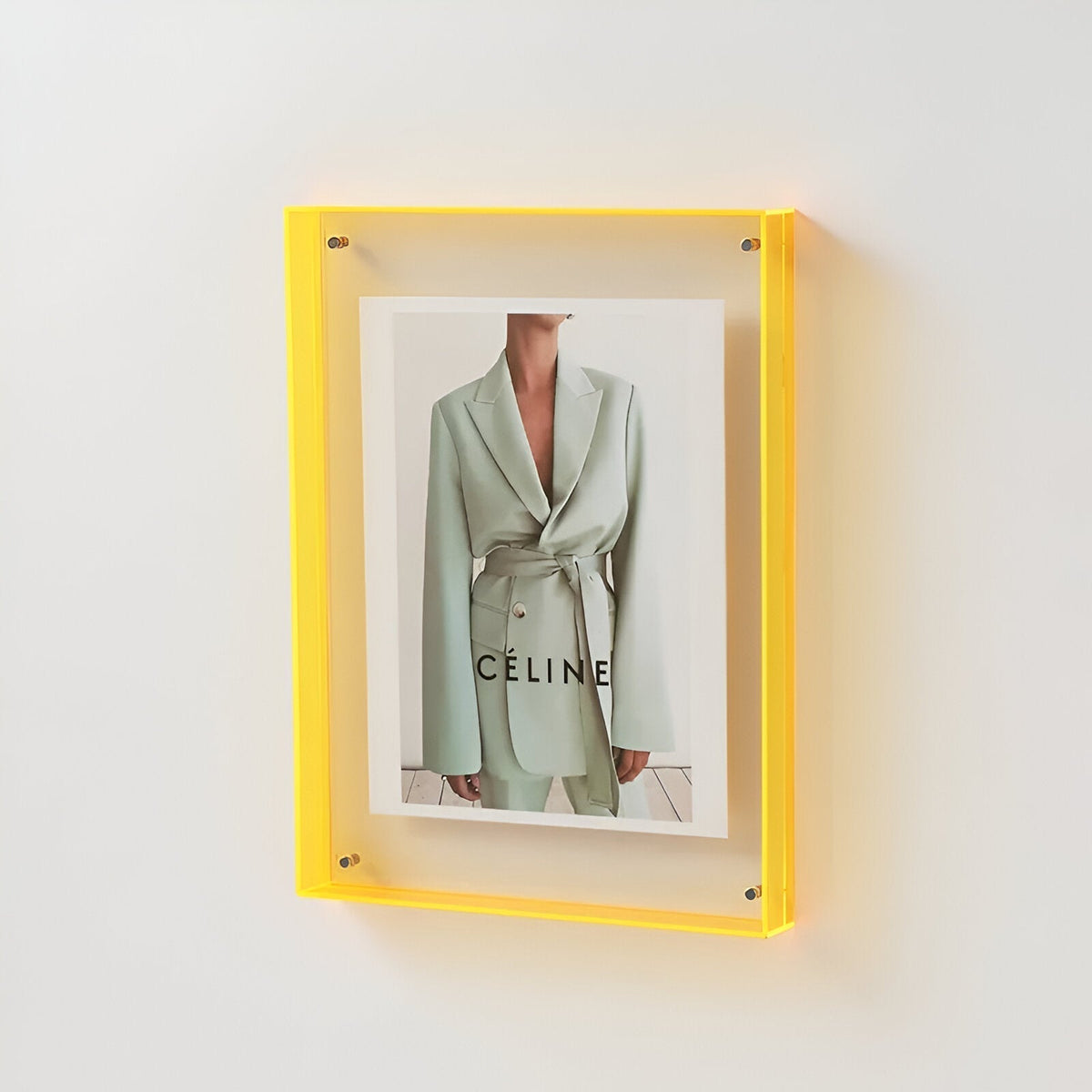 Transparent fotoramme i akryl, moderne vægramme med blå kant, vægdekoration, minimalistisk billedramme, plakatholder