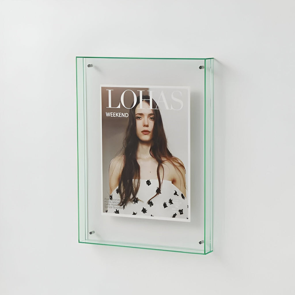 Minimalistisk transparent fotoramme i akryl, stående eller hængende, A4 og A5, moderne skandinavisk design