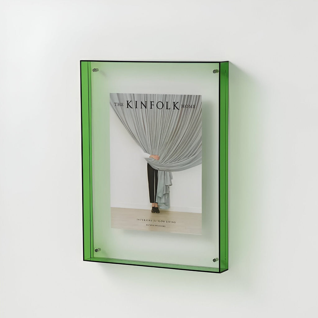 Minimalistisk transparent fotoramme i akryl, stående eller hængende, A4 og A5, moderne skandinavisk design