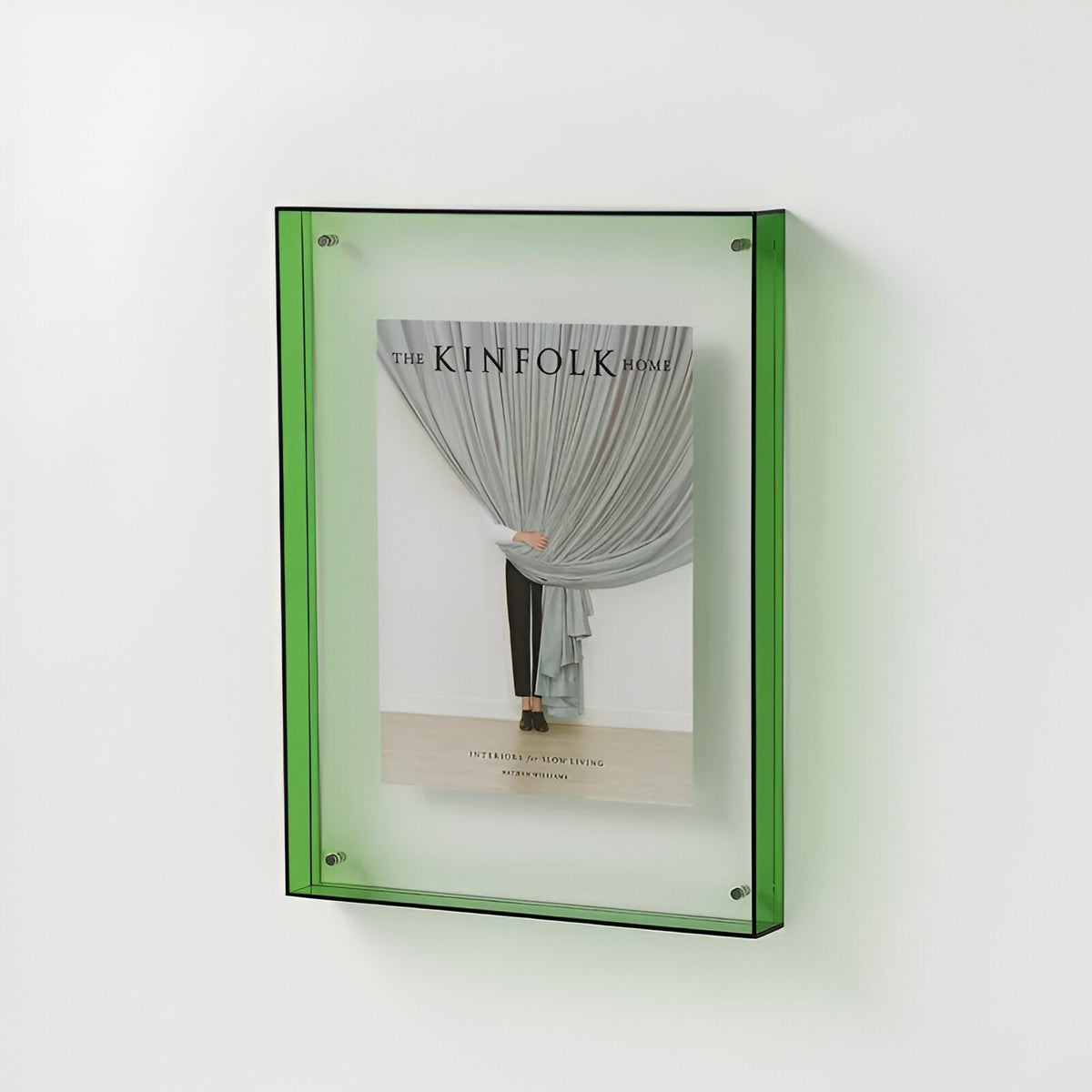 Transparent fotoramme i akryl, moderne vægramme med blå kant, vægdekoration, minimalistisk billedramme, plakatholder