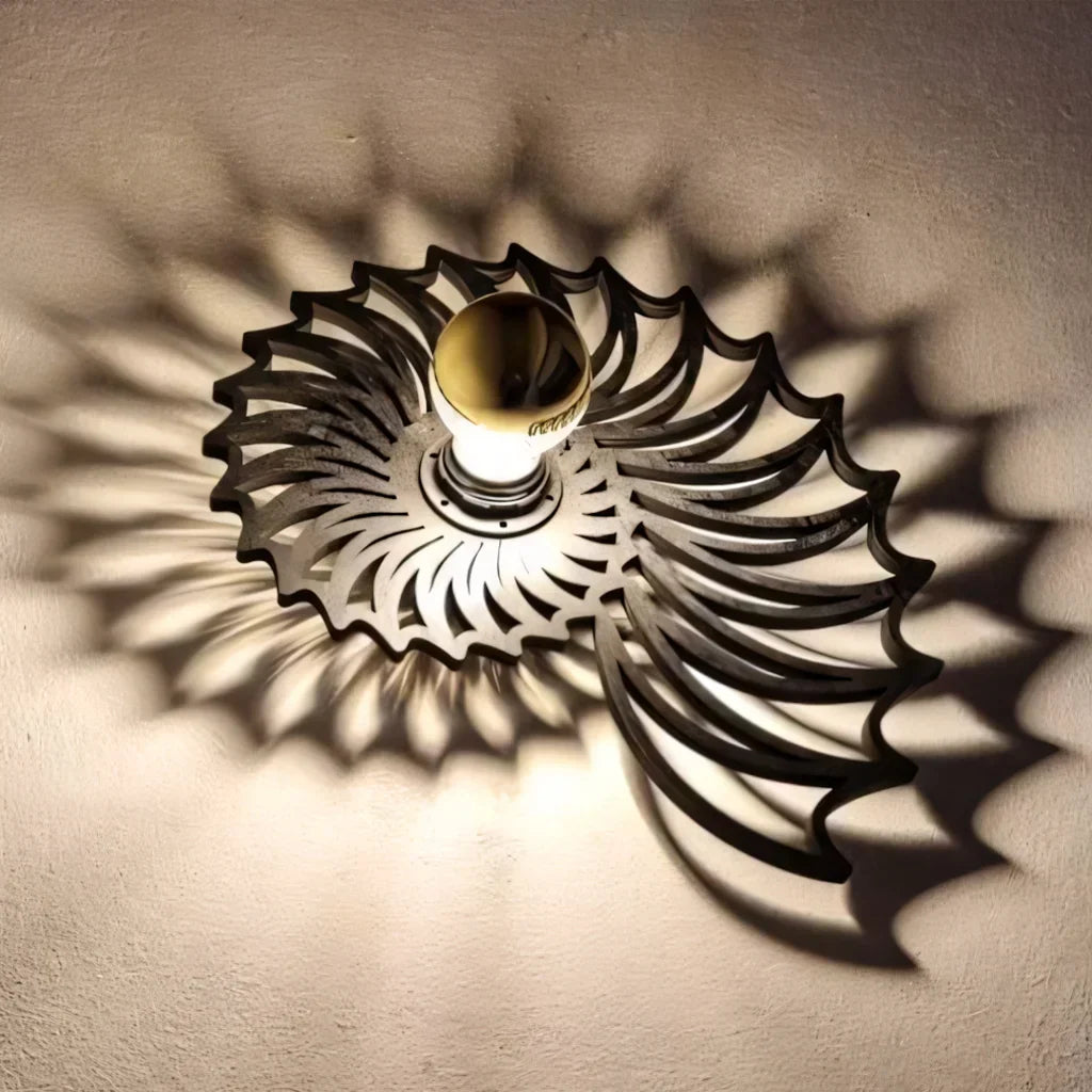 Rund væglampe 50 cm, guld, håndlavet keramik, LED, trykknap, 150 cm ledning
